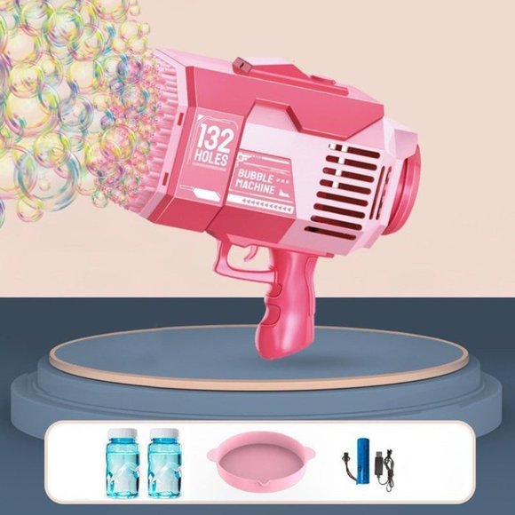 Pink 132 Holes Bubble Gun Upgraded Bazooka Big Rocket Bubble Blaster Gun - Picture 1 of 4